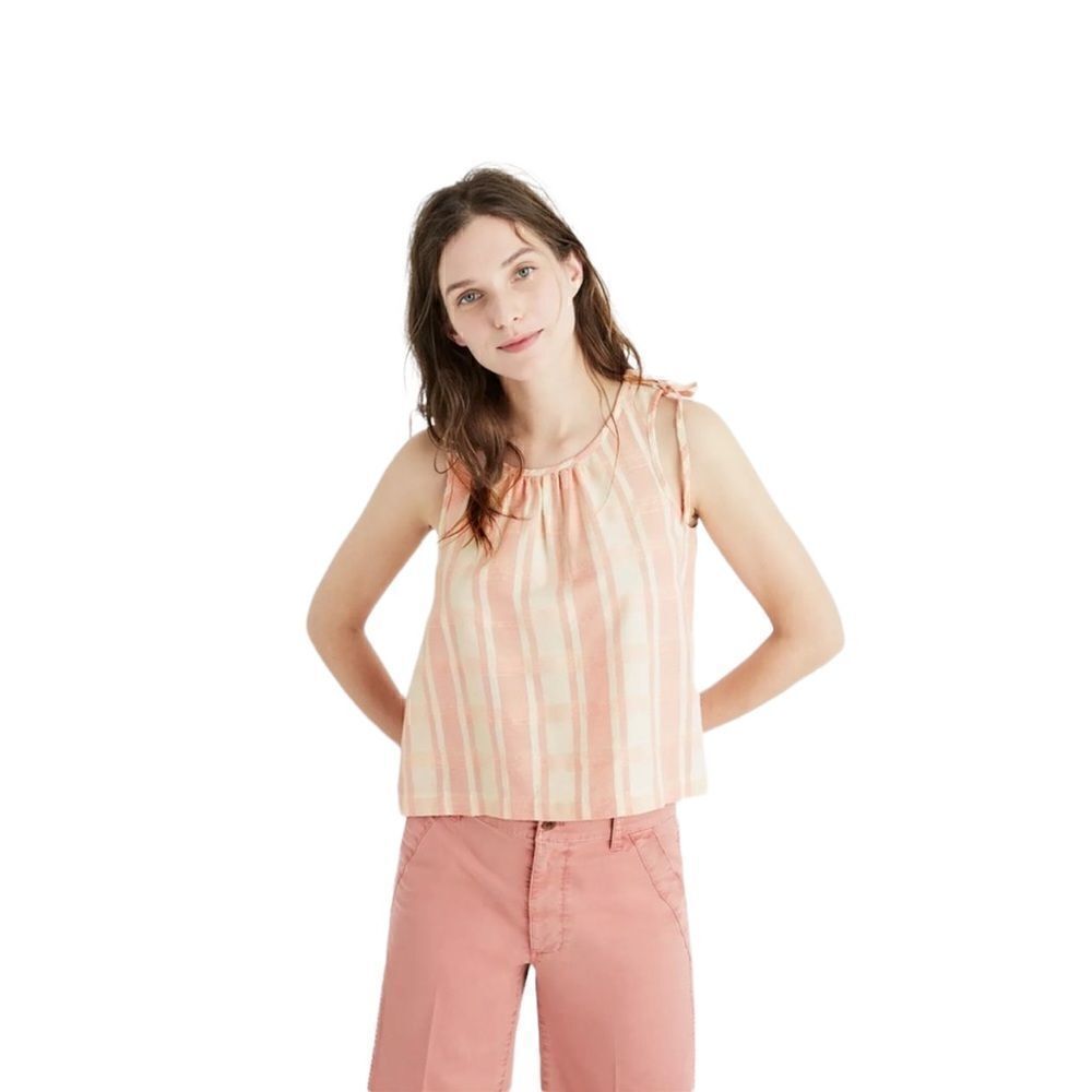 Women’s Sleeveless Striped Tie-Shoulder Top in Peach